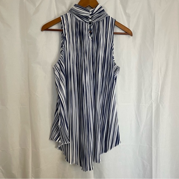 JOSEPH A Women’s Navy Blue White Stripe High Neck Sleeveless Blouse Size Medium - Picture 9 of 11